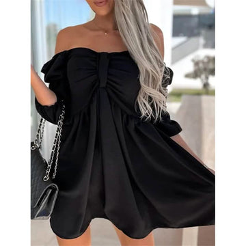 Women's Off Shoulder Casual Puff Sleeve Dress