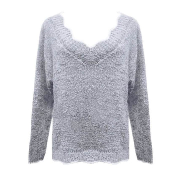 Women's Pullover Sweater Knitted Solid Colored Casual Acrylic Long Sleeve Loose Sweater Cardigans V Neck