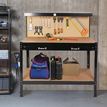 Work Benches for Garage Shop Work Station Tools Table with Peg Board and Drawers
